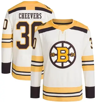 Men's Gerry Cheevers Boston Bruins ＃30 Authentic Cream 100th Anniversary Primegreen Jersey
