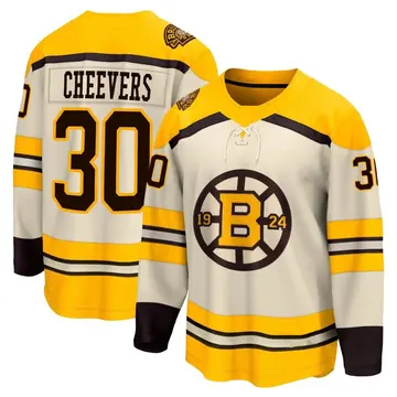 Men's Gerry Cheevers Boston Bruins ＃30 Breakaway Cream 100th Anniversary Premier Jersey