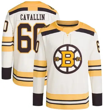 Men's Luke Cavallin Boston Bruins ＃60 Authentic Cream 100th Anniversary Primegreen Jersey