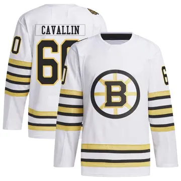 Men's Luke Cavallin Boston Bruins ＃60 Authentic White 100th Anniversary Primegreen Jersey