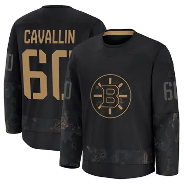 Men's Luke Cavallin Boston Bruins ＃60 Premium Black 2024 Military Appreciation Practice Jersey