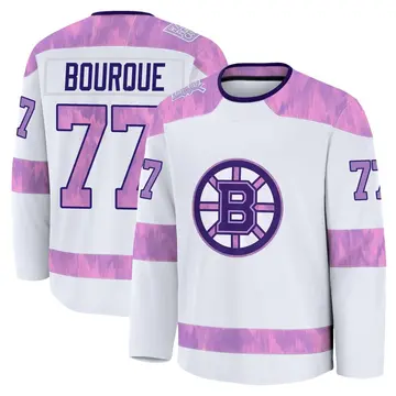 Men's Ray Bourque Boston Bruins ＃77 Premium White 2024 Hockey Fights Cancer Practice Jersey