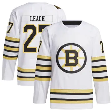 Men's Reggie Leach Boston Bruins ＃27 Authentic White 100th Anniversary Primegreen Jersey