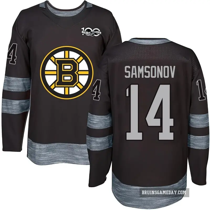 Men's Sergei Samsonov Boston Bruins ＃14 Authentic Black 1917-2017 100th Anniversary Jersey