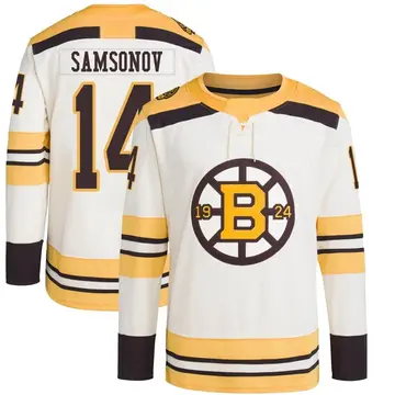 Men's Sergei Samsonov Boston Bruins ＃14 Authentic Cream 100th Anniversary Primegreen Jersey