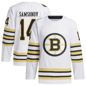 Men's Sergei Samsonov Boston Bruins ＃14 Authentic White 100th Anniversary Primegreen Jersey
