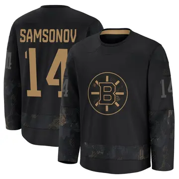 Men's Sergei Samsonov Boston Bruins ＃14 Premium Black 2024 Military Appreciation Practice Jersey