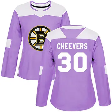 Women's Gerry Cheevers Boston Bruins ＃30 Authentic Purple Fights Cancer Practice Jersey