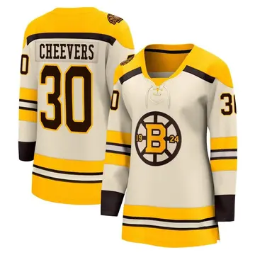 Women's Gerry Cheevers Boston Bruins ＃30 Breakaway Cream 100th Anniversary Premier Jersey