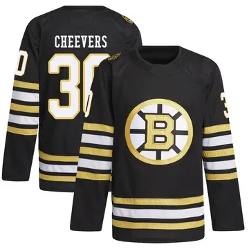 Youth Gerry Cheevers Boston Bruins ＃30 Authentic Black 100th Anniversary Primegreen Jersey