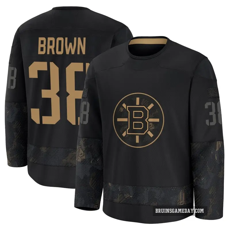 Youth Patrick Brown Boston Bruins ＃38 Premium Black 2024 Military Appreciation Practice Jersey