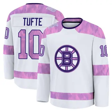 Youth Riley Tufte Boston Bruins ＃10 Premium White 2024 Hockey Fights Cancer Practice Jersey